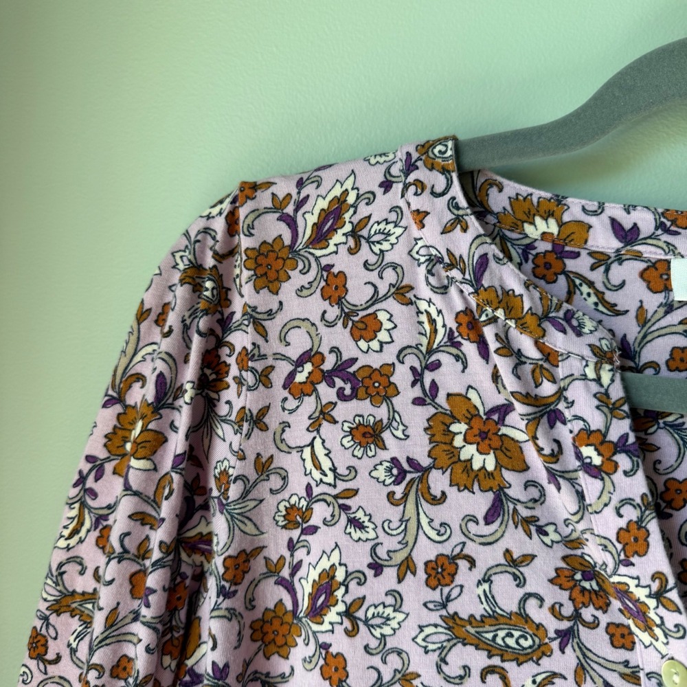 J.‎ Jill Petite Floral Paisley Print Top Peasant Boho Pink Purple 3/4 Sleeve XSP - Picture 4 of 14